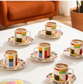 Resim Porsima 0641 12 Parça Porselen Türk Kahve Fincan Takımı - Karışık Renkli Kahve Fincan Seti - 90ml Çok Renkli 