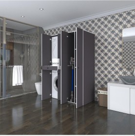 Resim Kenzlife Çamaşır-Kurutma Makinesi Dolabı Şahrur Sağ Gri 187 120 60 Çekmeceli Banyo Çok Renkli 