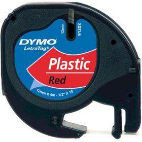 Resim Dymo Letratag Şerit Plastik 12 Mmx4 Mt Kırmızı 91203 / Dymo 
