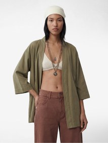 Resim Koton Kupro Viskon Kumaş Cepli 3/4 Kol Oversize Kimono 