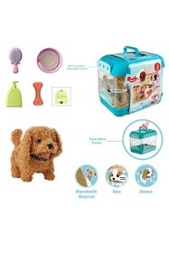 Resim Vardem JND-6806 Sesli Hareketli Köpek Ve Işıklı Şeffaf Kafes Set Kıvırcık Tüylü Oyuncak 
