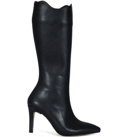Resim Yüksek Topuklu Sivri Burun Siyah Kadın Çizme Siyah 