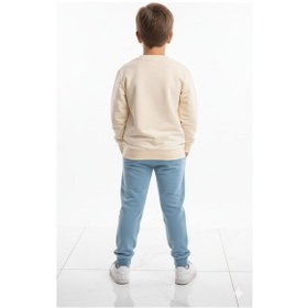 Resim Erkek Çocuk New York Brooklyn Baskılı Eşofman Takımı Rahat Kalıp, Yumuşak Kumaş, 2 Li Sweat Krem 