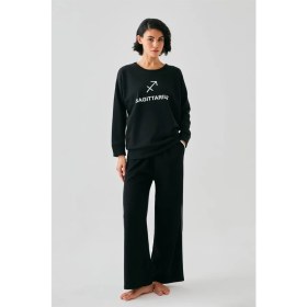 Resim Moda Kadın Siyah Yay Burcu Oversize 2 Iplik Eşofman Ev Giyim Takımı Beruflic 