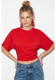 Resim Shade Kadın Beli Büzgülü Bisiklet Yaka T-shirt Öt261003 60283996 - Kırmızı 