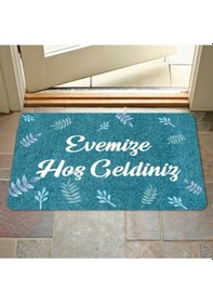 Resim Dijital Baskılı Hoş Geldiniz Yazılı Çiçek Desenli Kapı Önü Paspası İç Ve Dış İçin Yıkanabilir Kaymaz Kahverengi 