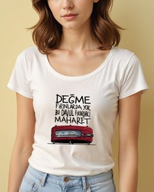 Resim Davul Fırınlı Geniş Yaka Tişört 