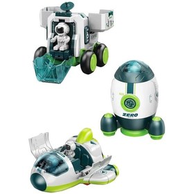 Resim Sürtmeli Astronotlu Uzay Arabası Uzay Roketi Uzay Mekiği 3 Lü Uzay İstasyonu Araçları Oyuncak Seti Yeşil 