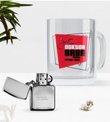 Resim Bk Gift Kişiye Özel Doktor Baba Cam Kupa Bardak Benzinli Metal Çakmak Seti 