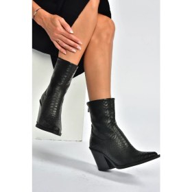 Resim Fox Shoes V654080311 Siyah Kroko Baskılı Hakiki Deri Western Kovboy Kadın Bot 