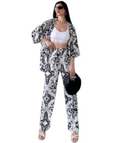 Resim Alt Üst Takım Kimono- Desenli Beyaz 