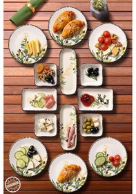 Resim 14 Parça 6 Kişilik Handmade Zeytin Kahvaltı Takımı - Lüx Kahvaltılık Sunum Seti Yeşil 