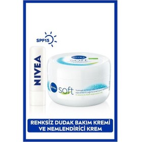 Resim Nivea Med Protection Lip Güneş Koruyucu Renksiz Dudak Bakım Kremi MedRepair SPF15 4.8 G + Soft Nemlendirici Vücut Bakım Kremi 300 ML 