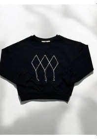 Resim Kız Çocuk Mevsimlik Pamuklu İki İplik Zincirli Sweatshirt-15447 Siyah 