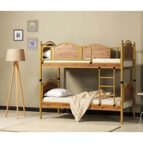 Resim Reyo Avangard Genç Çocuk Odası Ahşap Başlıklı Metal Kahverengi Ranza ve Karyola 90x200 