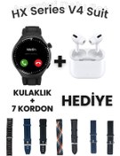 Resim Genel Markalar Çok Renkli HX Series V4 Suit Yuvarlak Akıllı Saat 7 Kordon ve Kulaklık Hediyeli Akıllı Saat Yok Siy 