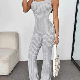 Resim Kadın Kolsuz Ribana Jumpsuit | Dar Kesim, Sırtı Açık ve Formu Uygun Tasarım | Yüksek Boyun Detaylı | Hafif Gri, Rahat Tatil Stili | Makinede Yıkanabilir ve Kuru Temizleme Güvenli | Bahar/Yaz, Tatil Kıyafeti için İdeal | Formu Uygun Jumpsuit | Elastan Konfor 