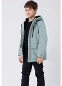 Resim Erkek Çocuk Mint Yeşil Içi Kürklü Su Ve Rüzgar Geçirmez Kapüşonlu 3 Cep Kışlık Mont & Kaban & Parka Mint Yeşili 