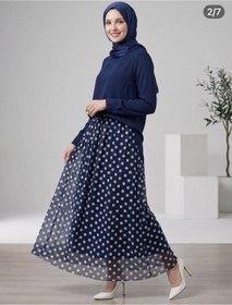 Resim nurvina modest wear Astarlı Puantiye Desen 38/42 Beden Uyumlu Beli Lastikli Tül Etek 