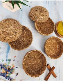 Resim 6 Adet Hasır Çerezlik Doğal Çerezlik Yuvarlak Sunum Kase 