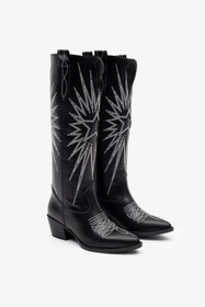 Resim Milaura KADIN SİYAH İŞLEMLİ HAKİKİ DERİ KOVBOY ÇİZME 20513 