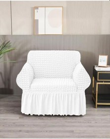 Resim StarMall Bürümcük Etekli Koltuk Örtüsü, Berjer Kılıfı Lastikli Esnek Tek Kişilik 1 Adet Beyaz 
