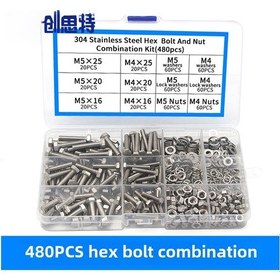 Resim Konesam 304 Paslanmaz Çelik M4-m5 Dış Çokgen Somun Ve Somun Seti, 480 Adet Tam Dolu, Endüstriyel Kullanım İçin Dayanıklı Ve Korozyona Dayanıklı 