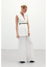 Resim Sateen Salaş Keten Pantolon - Ekru-136263 Ekru 