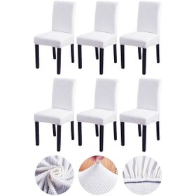 Resim Bambu Nano Kumaş Likralı Yıkanabilir 6'lı Sandalye Kılıfı Lastikli Sandalye Örtüsü 6 Adet - Beyaz 