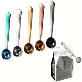 Resim Kahve, Çay, Protein Tozu İçin 15ml Espresso Ölçme Kaşığı ile Çanta Klipsli Paslanmaz Çelik Kahve Kaşığı - Poşetlerde Hava Geçirmez Mühür İçin 1 Adet Çok Fonksiyonlu Klipsli Kaşık 