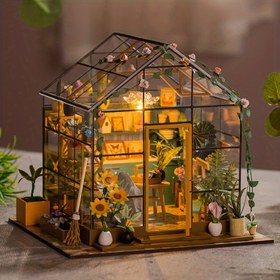 Resim El yapımı Ahşap Güneş Çiçeği Evi Montaj Modeli, Mobilya ve Ev Dekorasyon Eşyaları ile Mini Ev Seti, Doğum Günleri ve Sevgililer Günü için Yaratıcı Bir Hediye. 