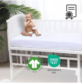 Resim Oeko-tex Sertifikalı %100 Pamuk Bebek Çarşafı, Beyaz Açik Mavi 
