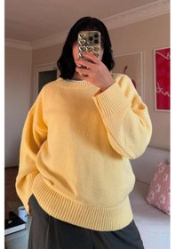 Resim Sarı Bisiklet Yaka Oversize Triko Kazak Mg1972 Sarı 