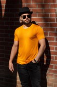 Resim Sarı Hardal Basic Rahat İnce Petek Kumaş Spor Erkek Tshirt 22ETSHPORT 