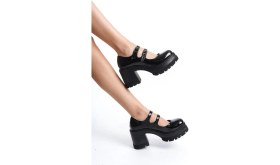 Resim Preshley Kadın Arzi Siyah Rugan Iki Baletli 8 cm Topuklu Platformlu Ayakkabı 