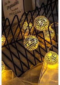 Resim Mobgift Dekoratif Mini Disko Topu Şeklinde 10 Lu Led Zinciri 2 Metre Beyaz 