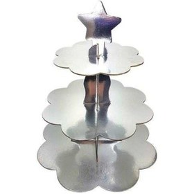 Resim Gümüş Renk Cupcake Standı 19 x 27 x 32 CM Gümüş 