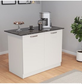 Resim Patentli 120lik Benzila Ada Mutfak, Mutfak Adası, Çok Amaçlı Dolap, Mutfak Masası Siyah - Beyaz 