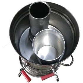 Resim Çift Musluklu İçinden Demlikli Paslanmaz Odunlu Cay Semaverı Komu 