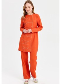 Resim Esswaap Önü Taş Yapıştırmalı Pantolon Tunik Takım Oranj-oranj Oranj 