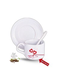 Resim Sevgililer Günü Hediyesi Kalpli İsimli Baskılı 2li Set Porselen Çay Kahve Fincan Seti Beyaz 