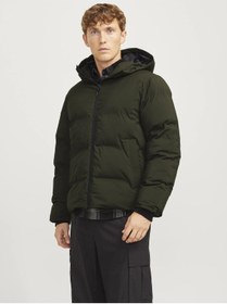 Resim Jack&Jones Oversize Kapüşonlu Şişme Mont - Kışlık Erkek Mont - Haki / XL 