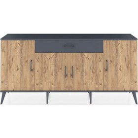 Resim Arges Konsol 3 Raflı Tek Çekmeceli 4 Kapaklı 176x30x83 Antrasit-çam/antrasit Çam/antrasit 