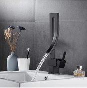 Resim Genel Markalar Özel Tasarım Matte Black Banyo Bataryası Retro Şelale Kare Havza Lavabo Bataryası 