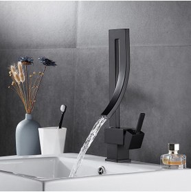 Resim Genel Markalar Özel Tasarım Matte Black Banyo Bataryası Retro Şelale Kare Havza Lavabo Bataryası 
