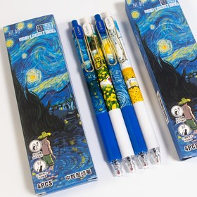 Resim 4 adet/kutu, Van Gogh yağlı boya desenli geri çekilebilir nötr kalem, pürüzsüz yazım için 0.5mm ultra ince uç, hızlı kuruyan siyah mürekkep kalem, ev, okul ve ofis malzemeleri için uygun 