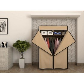 Resim Dzgn Home Çelik Borulu Plastik Raflı Bez Dolap Gardırop - Bej 