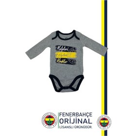 Resim Fenerbahçe Lisanslı Kişiye Özel Kalpleri Fetheden Renkler Bebek Body Zıbın Hediyelik Ahşap Kutulu Gri 