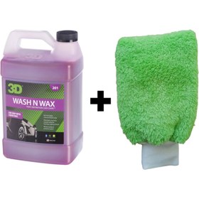 Resim 3D Wash N Wax 3.79lt + Yıkama Eldiveni (yeşil,turuncu,gri,mavi) 