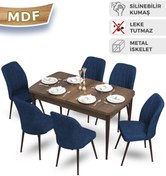 Resim Canisa Concept Mun Serisi Mdf Barok Mutfak Masa Takımı 6 Adet Lacivert Sandalye 